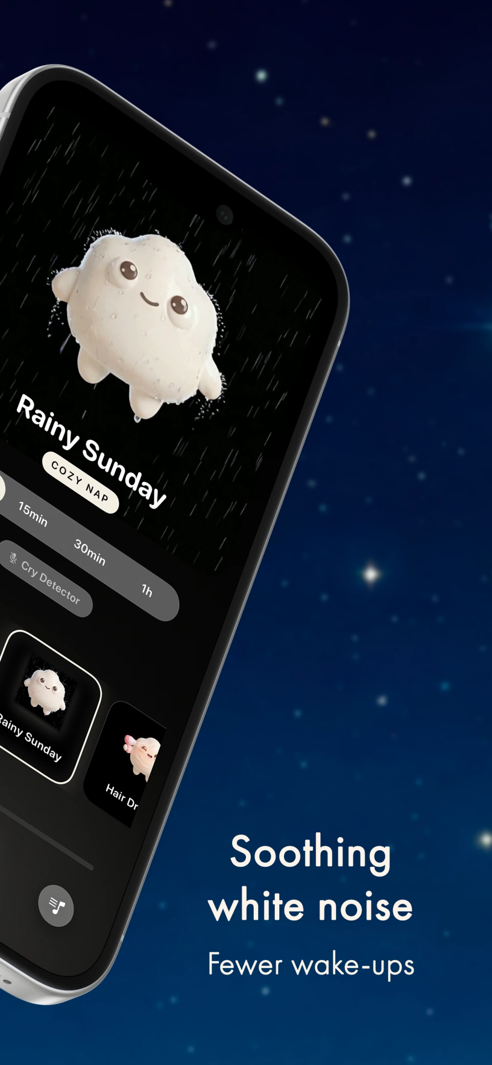 Mallow interface with soothing sounds and white noise for baby