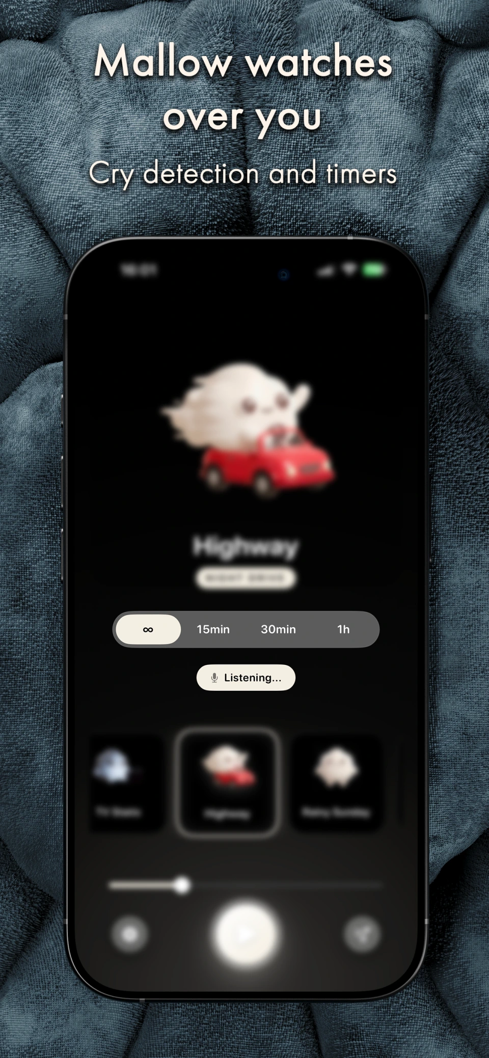 Mallow screen with baby cry detection and timers