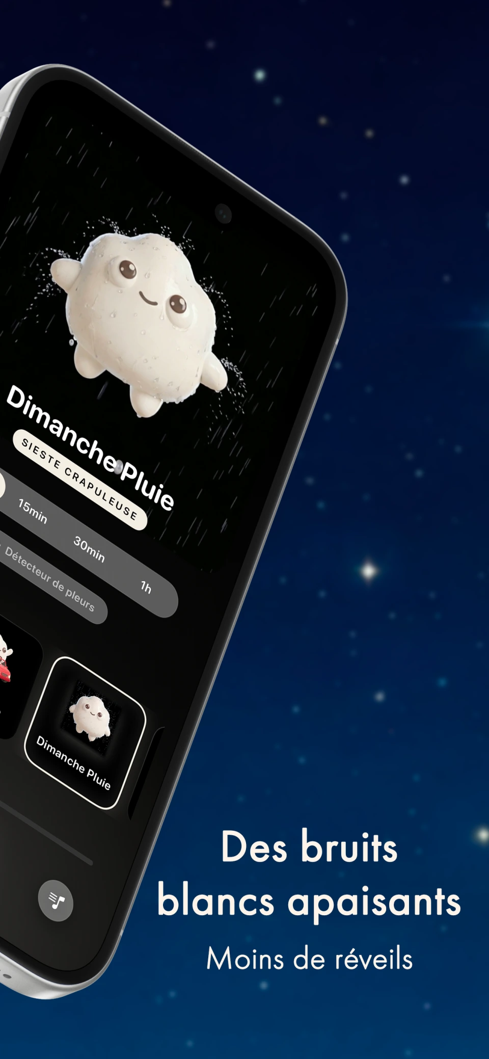 Interface Mallow avec sons apaisants et bruit blanc pour bébé