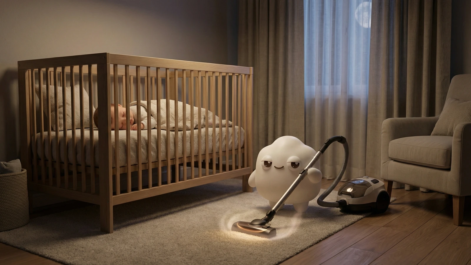 iPhone showing a baby white noise app for night wakings and bedtime